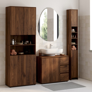Meuble sous vasque Tom effet noyer placards et tiroirs