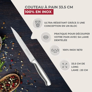 Couteau à pain inox professionnel Set de 2, 33,5 x 3 x 2 cm acier inoxydable Nirosta Star