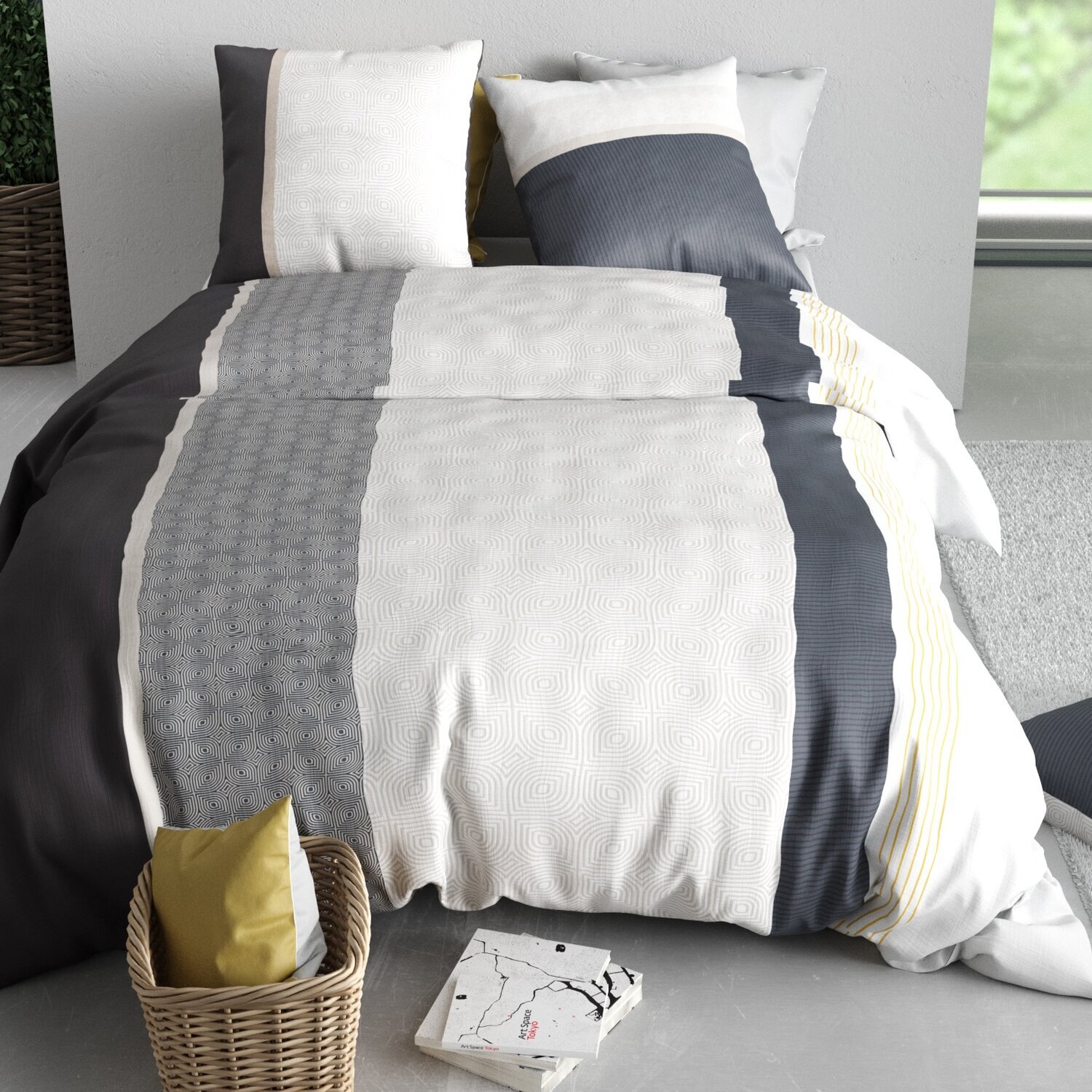 Parure housse de couette 100% coton 57fils + 2 taies stratus