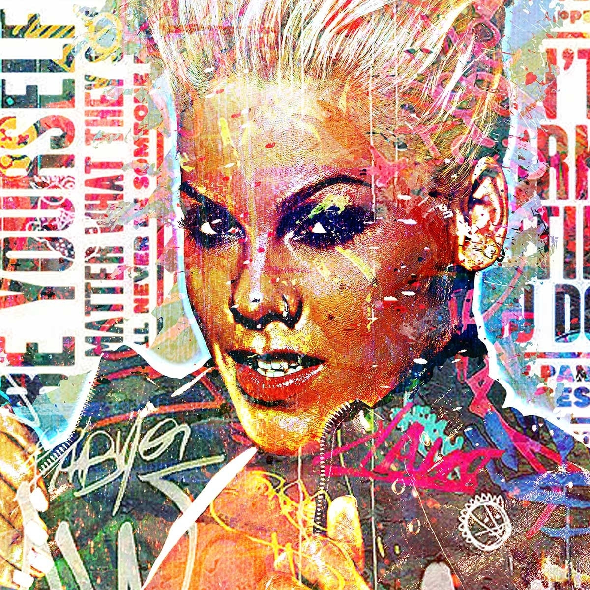 Affiche illustration graffiti pink Affiche sous cadre bois