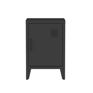 Table de chevet en acier noir. 1 porte. casier