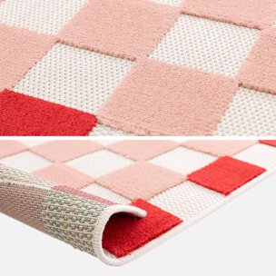 Tapis intérieur/extérieur damier rose et rouge  MONA
