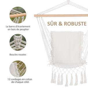 Chaise suspendue chaise hamac de voyage portable assise dossier rembourrés macramé coton polyester beige