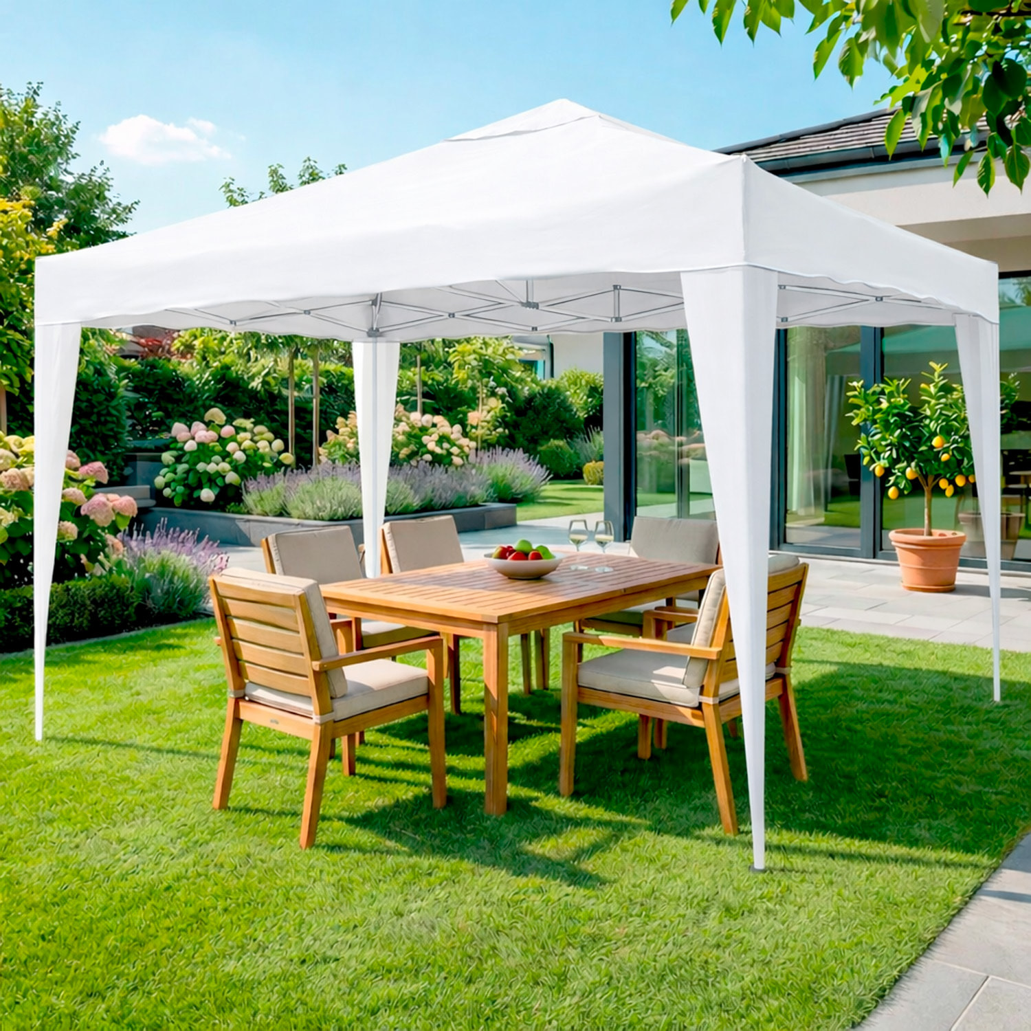 Gazebo Pieghevole 3x4 M in Acciaio con Telo Idrorepellente 160 g/m² Anti-UV Struttura Robusta Apertura Rapida Fisarmonica con Borsa e 4 Sacche Bianco