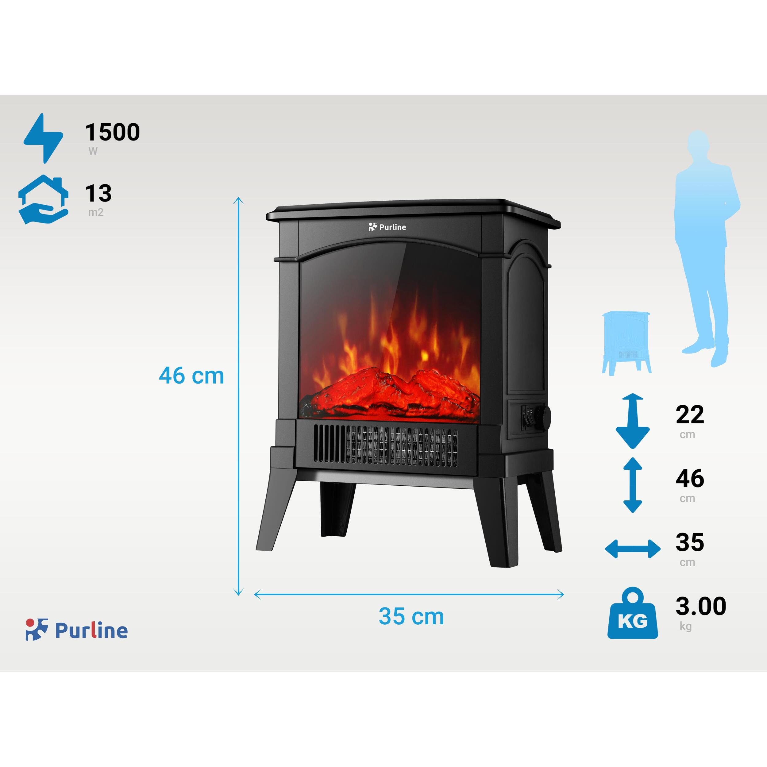 Chimenea eléctrica de suelo compacta 1500 W CHE-100 PURLINE