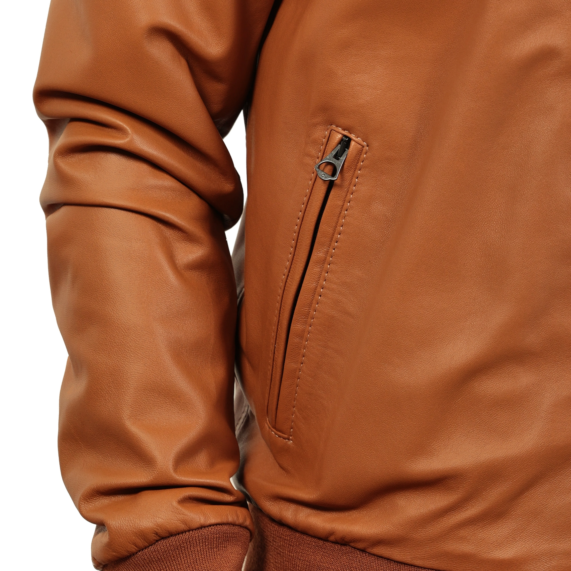 Giubbino in vera pelle di vitello color cuoio-Slim Fit