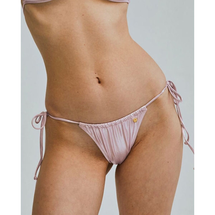 Braga de bikini brasileña con lazos metalizada