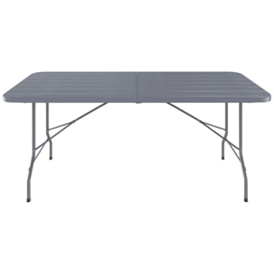 Tavolo Tavolino Pieghevole In Dura Resina Effetto Legno Set Birreria Facile Trasporto Con Maniglie Giardino Campeggio Terrazzo Fiere 180x74Cm Grigio