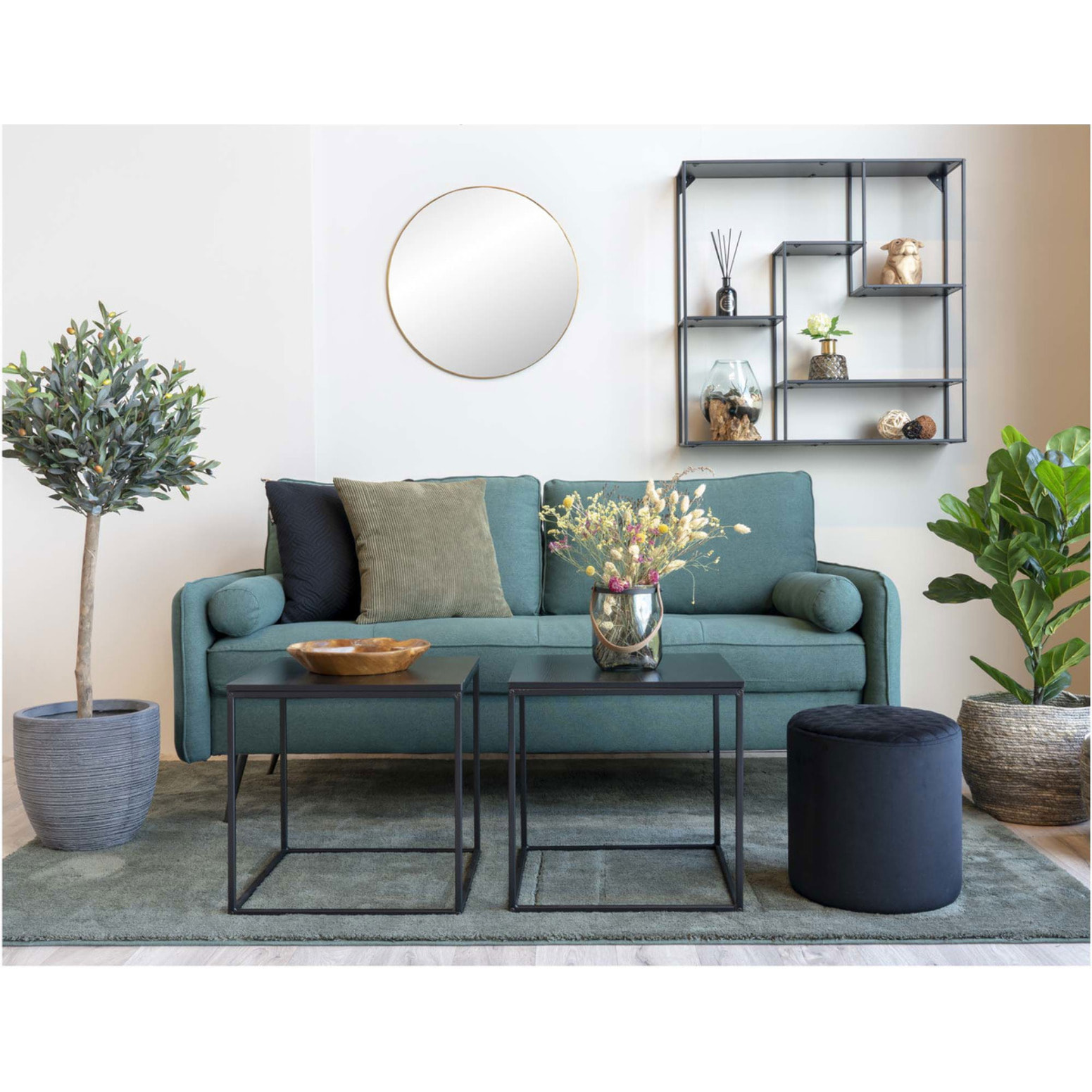 Tavolino d'appoggio Vita in nero con struttura in acciaio, 45×45×45 cm