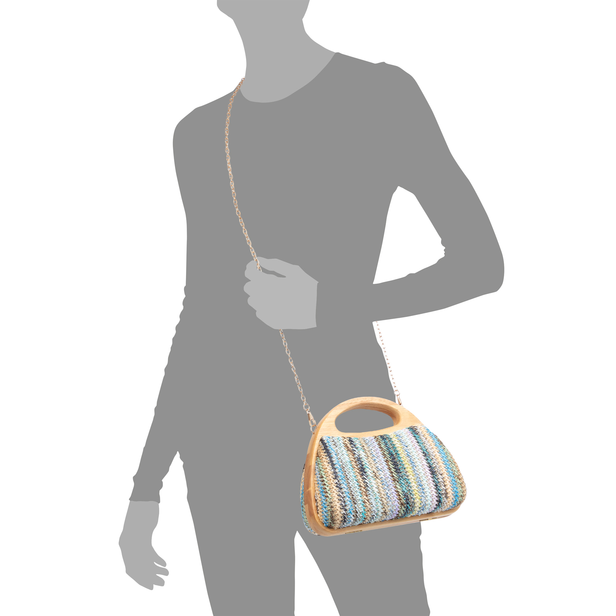 Bella Bolso bandolera Mujer. Fabricado en madera natural y paja trenzada.