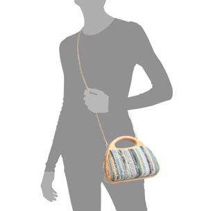 Bella Bolso bandolera Mujer. Fabricado en madera natural y paja trenzada.