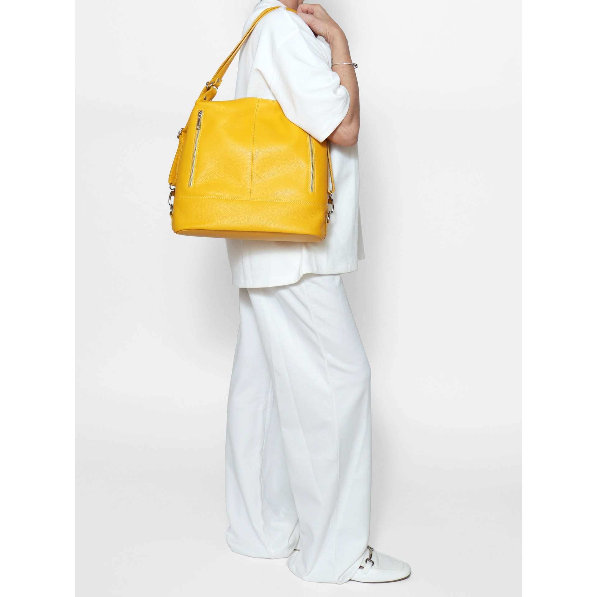 Borsa a spalla convertibile Anjelica - Vera pelle - 33.0 x 31.0 x 12.0 cm