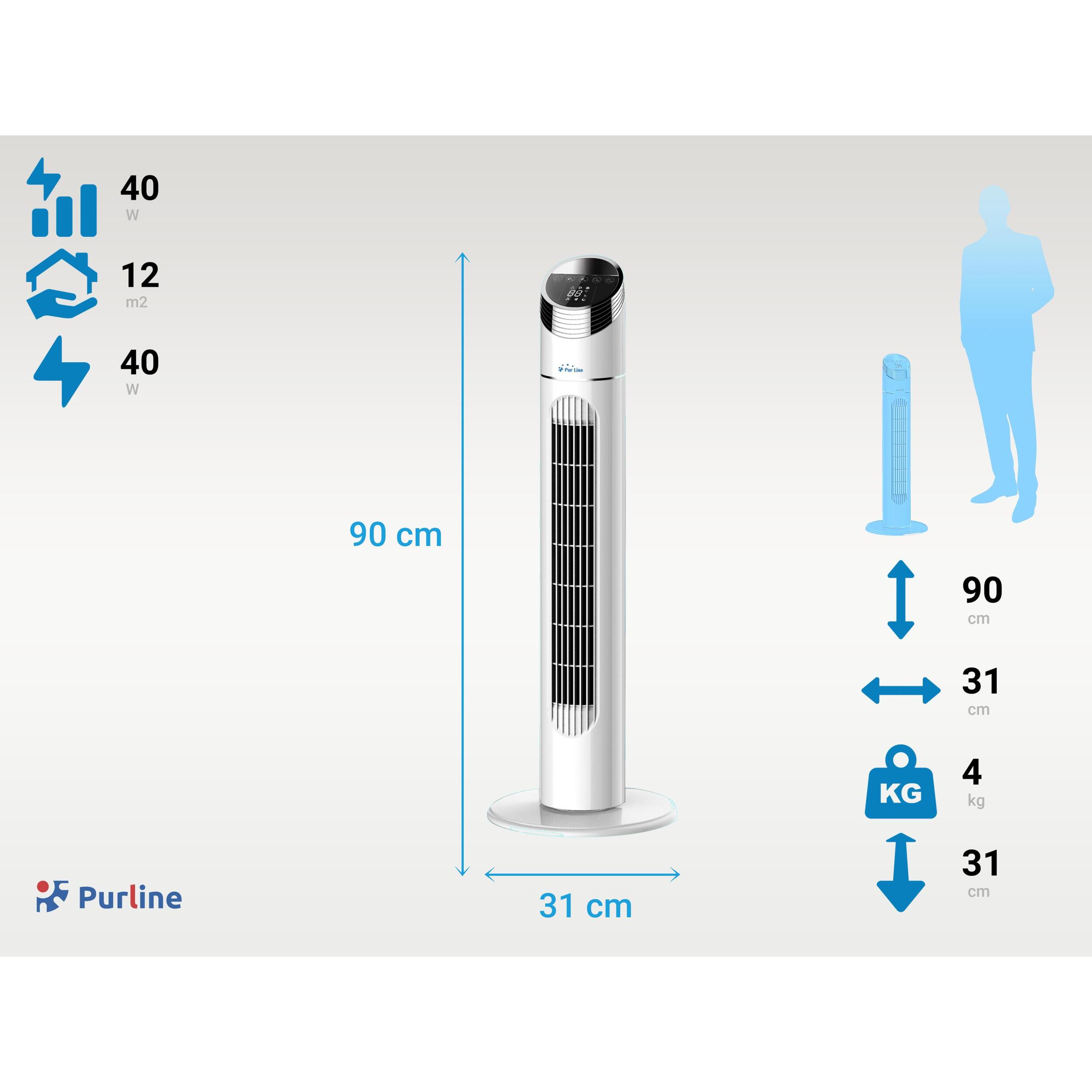 Ventilador de torre 40W con 3 velocidades y oscilación automática VENTY TO 40 PURLINE