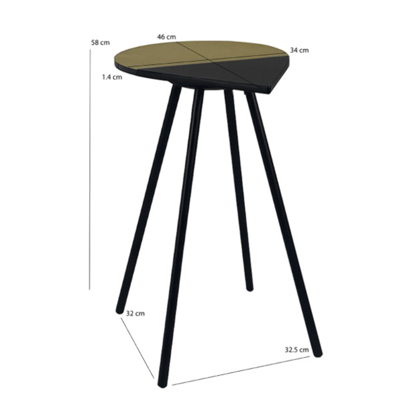 Bout de canapé original en métal noir & plateau doré/noir - GULL 303