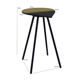 Bout de canapé original en métal noir & plateau doré/noir - GULL 303
