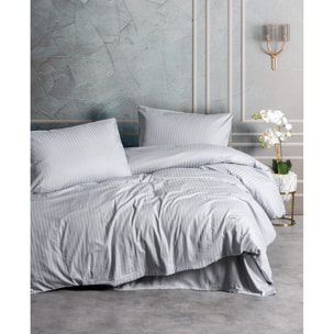 Parure housse de couette et taie(s) oreiller 100% Satin de Coton rayé