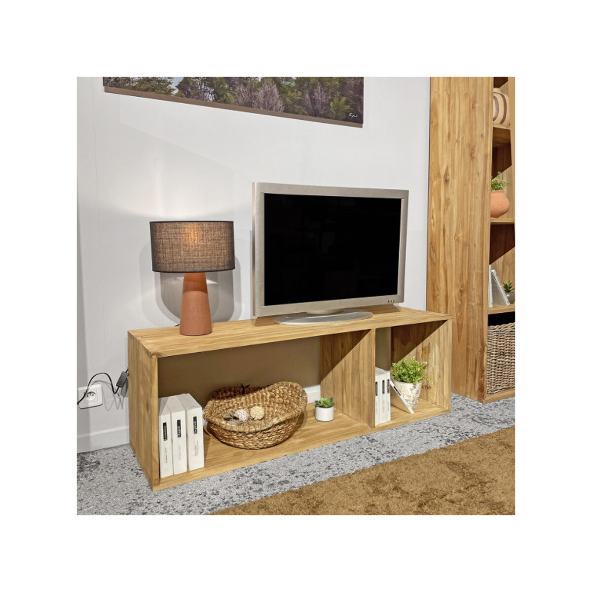 Etagère 2 cases cubes de rangement 137 x 47 cm bois de teck massif - ROMA