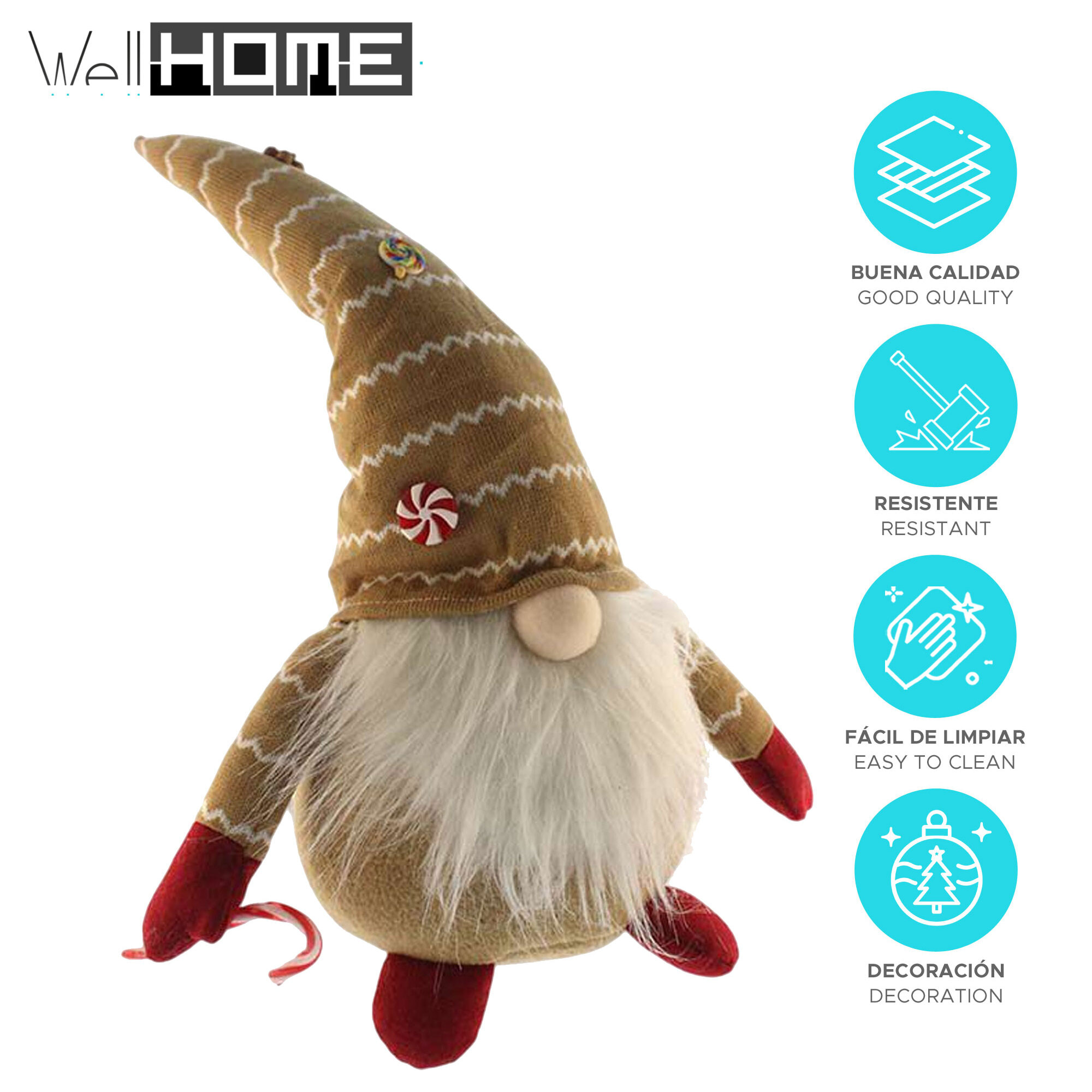 Gnomo sentado decorativo navideño con sombrero, diseño nórdico original