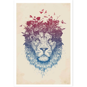 Affiche enfant lion aux fleurs  Affiche seule