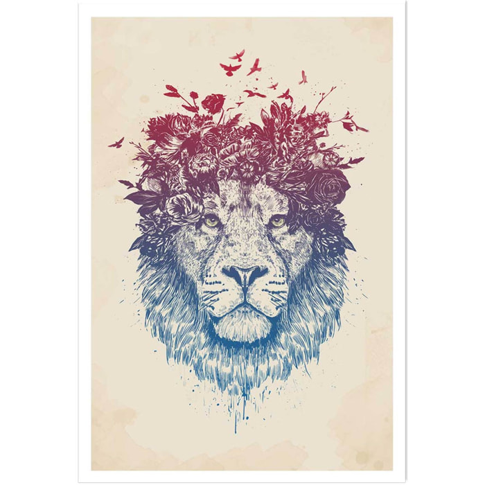 Affiche enfant lion aux fleurs  Affiche seule