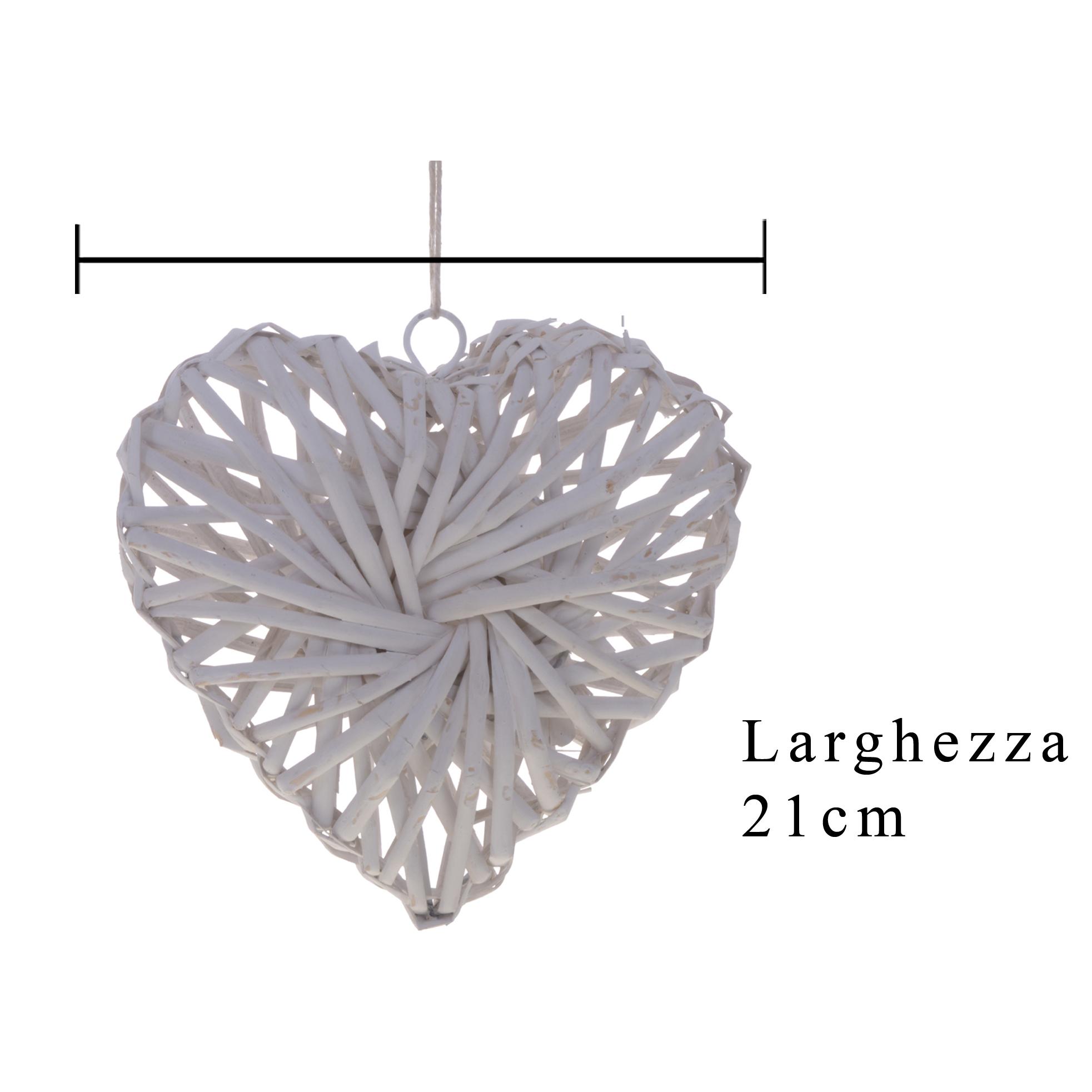 Cuore Bianco Intrecciato. Altezza 21 Cm - Pezzi 6 - 21X5X20cm - Colore: Bianco - Bianchi Dino - Cuori Rattan E In Vari Materiali