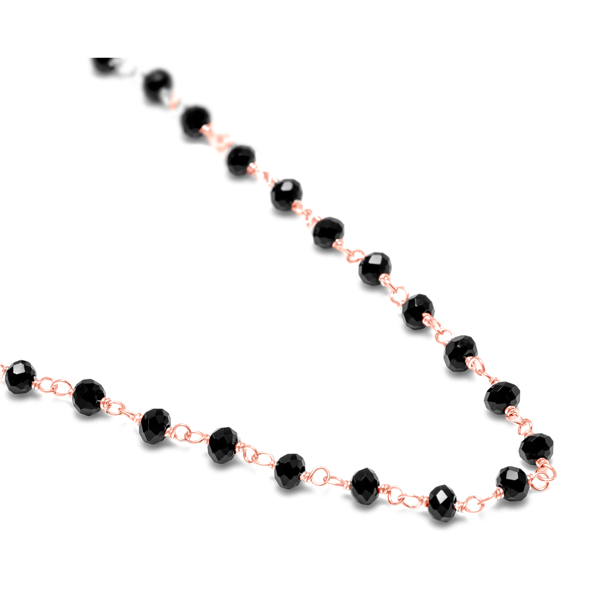 Cadena de Plata de Ley 925 con cuentas en circonita negra natural.