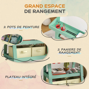 Tableau chevalet enfant 3 en 1 tableau double face enfant avec tableau blanc magnétique tableau à craie rangements bois vert