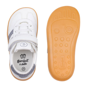 DEPORTIVA BAREFOOT CHETTO PIEL CON DOBLE FRANJA ANIMAL BLANCO - PLATA