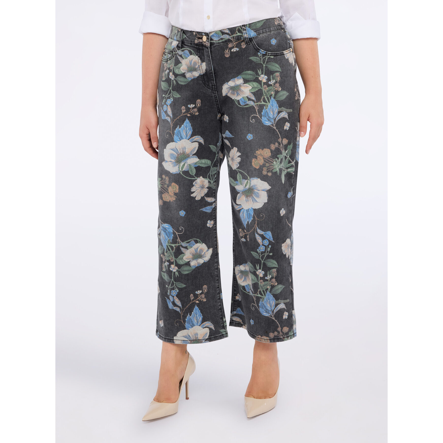 Fiorella Rubino - Jeans recortados con estampado floral - Negro