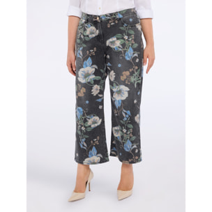 Fiorella Rubino - Jeans recortados con estampado floral - Negro