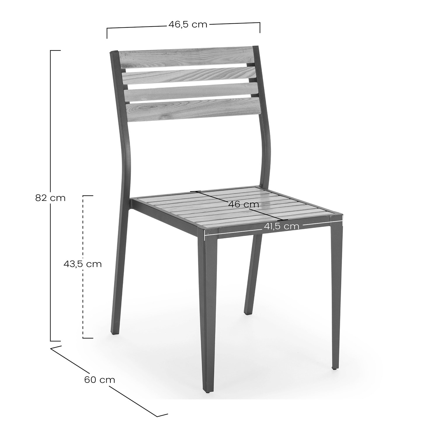 Pack 4 sillas de Jardín apilables Coral de Madera y Metal Negro