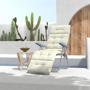 Cojín para Tumbona de 1 Plaza 200x60x13 cm Cojín Rectangular de Algodón para Tumbonas Cojín de Asiento y Respaldo Cómodo para Jardín Terraza Balcón Crema