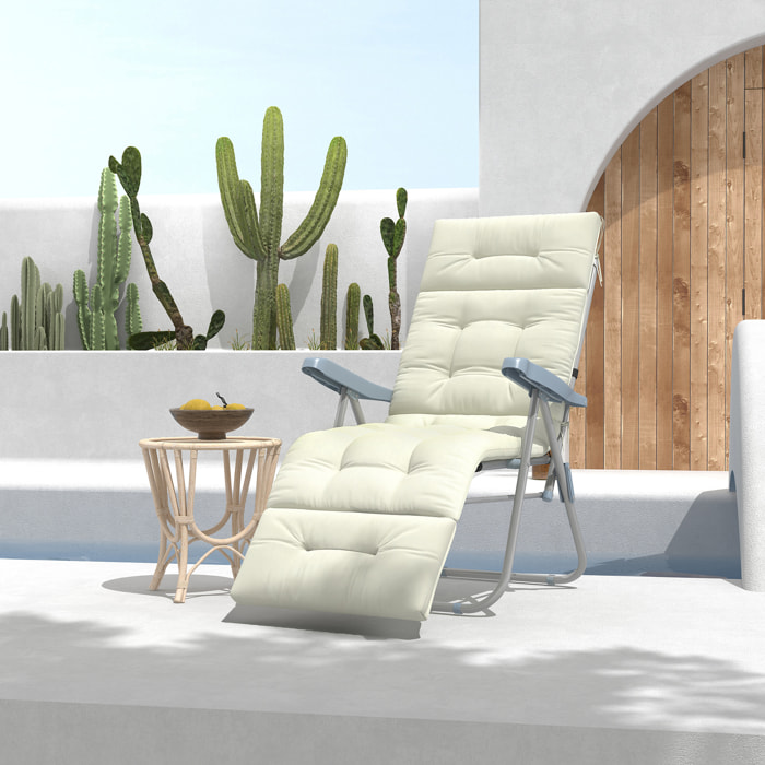 Cojín para Tumbona de 1 Plaza 200x60x13 cm Cojín Rectangular de Algodón para Tumbonas Cojín de Asiento y Respaldo Cómodo para Jardín Terraza Balcón Crema