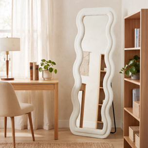 Espejo de Cuerpo Entero, 160x60 cm, Espejo de Pie, Marco Ondulado Aterciopelado, Independiente, Apoyado y de Pared, para Dormitorio, Salón, Vestidor