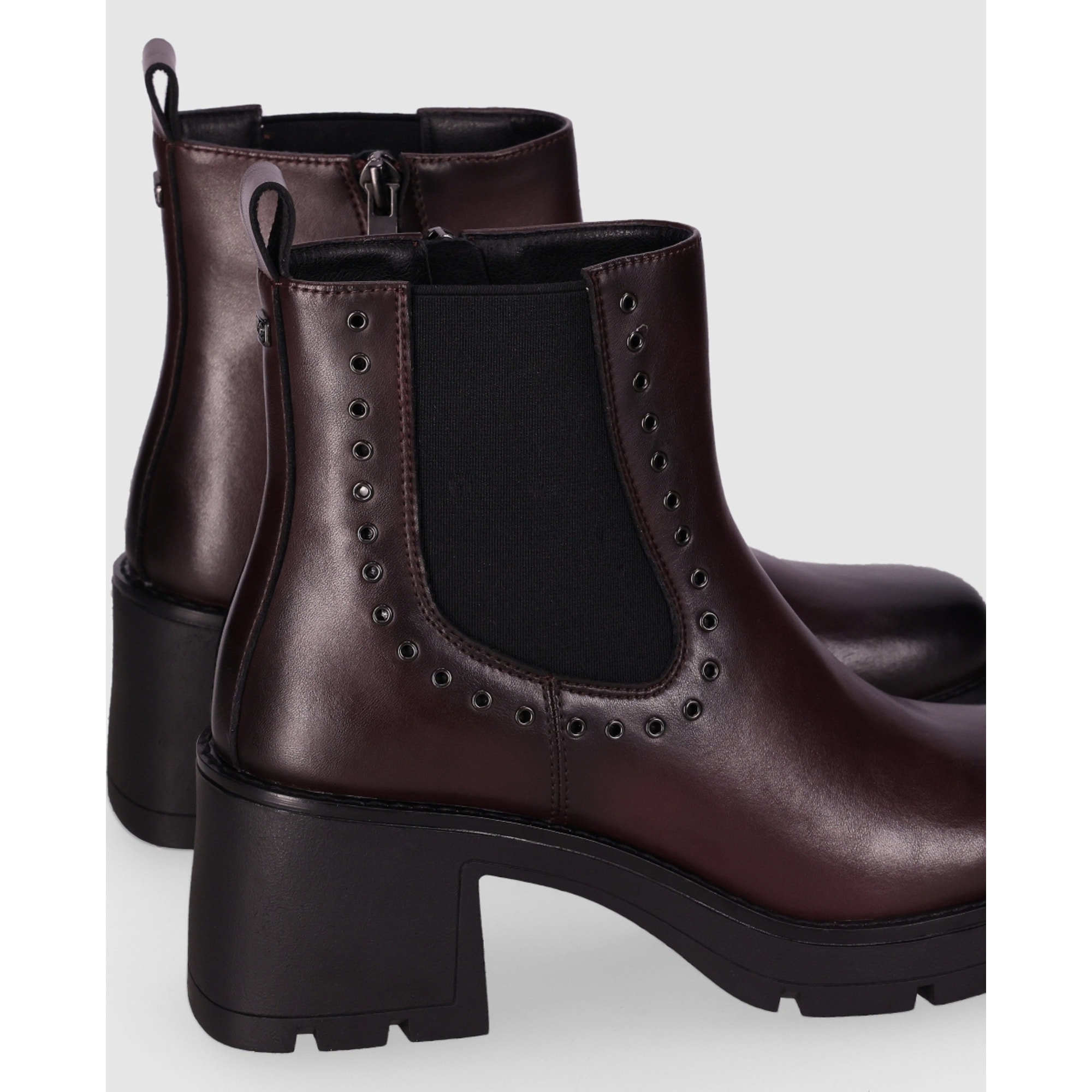 Botines de Piel - Vino - Tacón: 5 cm