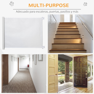 Barrera para Perros Retráctil Puerta para Perros Plegable con Ancho Ajustable 5,5-115 cm Barrera de Seguridad para Perros con Función Enrollado Automático y Asa para Escaleras y Puertas Blanco
