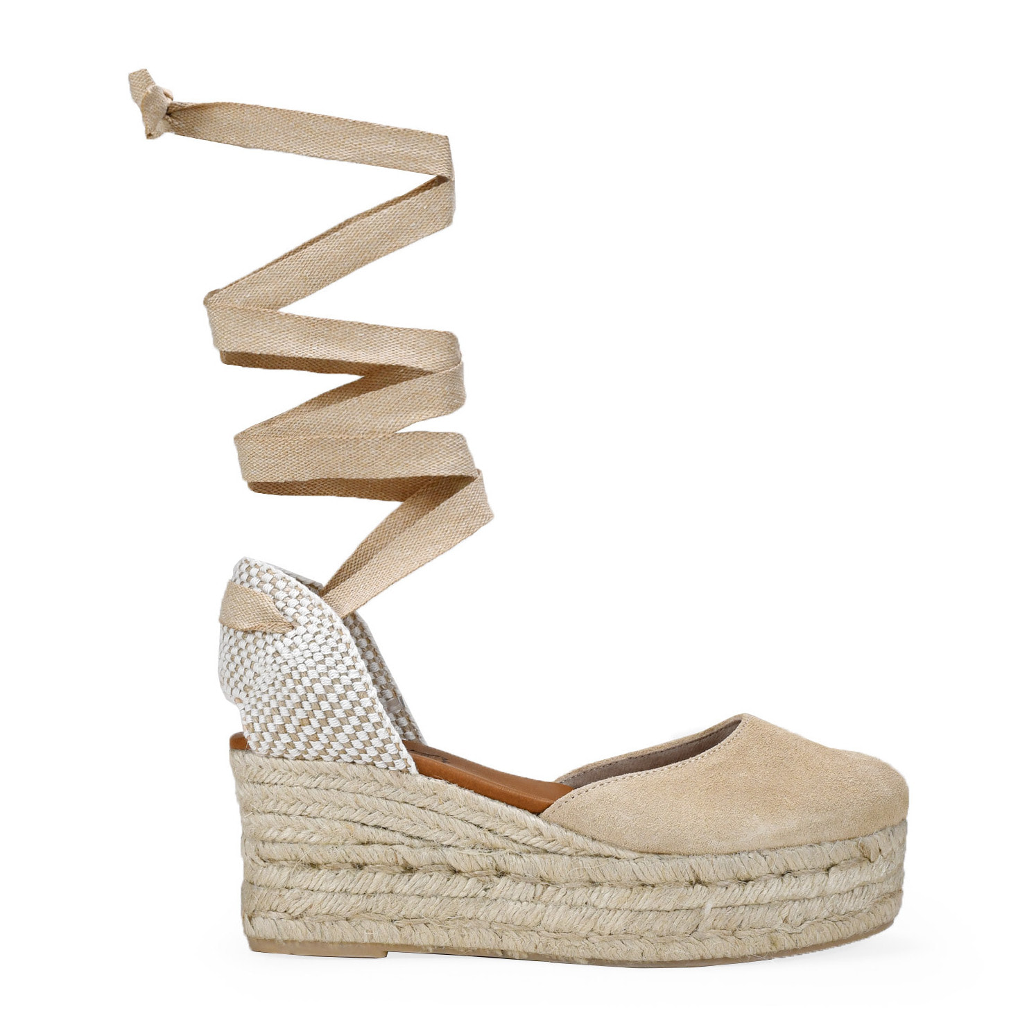 Alpargatas de cuña beige en piel con esparto