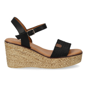 Sandalia cuña mujer elegante verano, tira de yute.