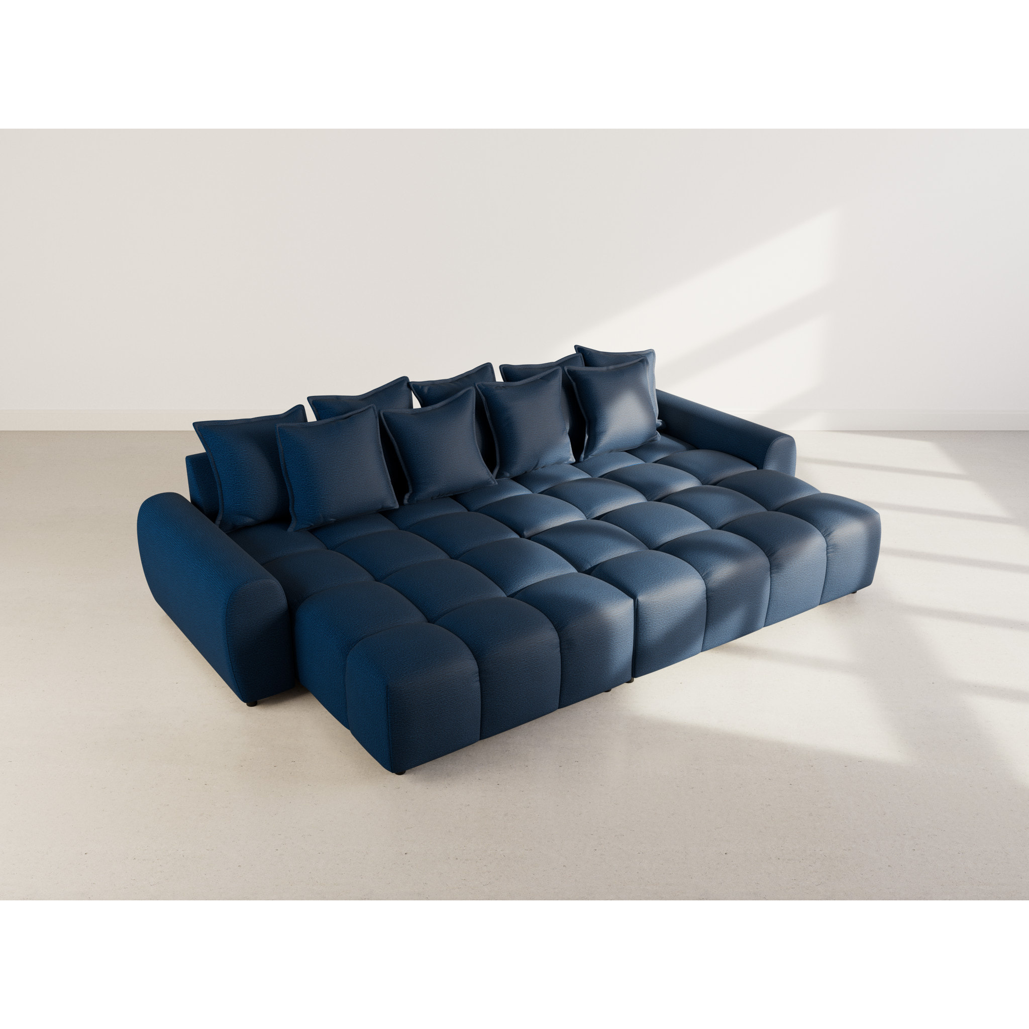 Adelaide - canapé d'angle réversible 4 places avec pouf d'appoint en tissu texturé - Bleu