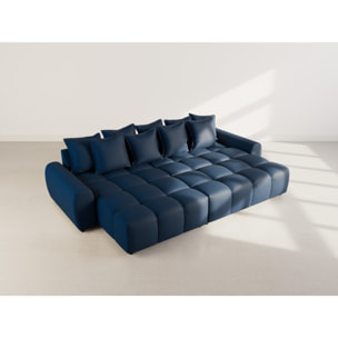 Adelaide - canapé d'angle réversible 4 places avec pouf d'appoint en tissu texturé - Bleu