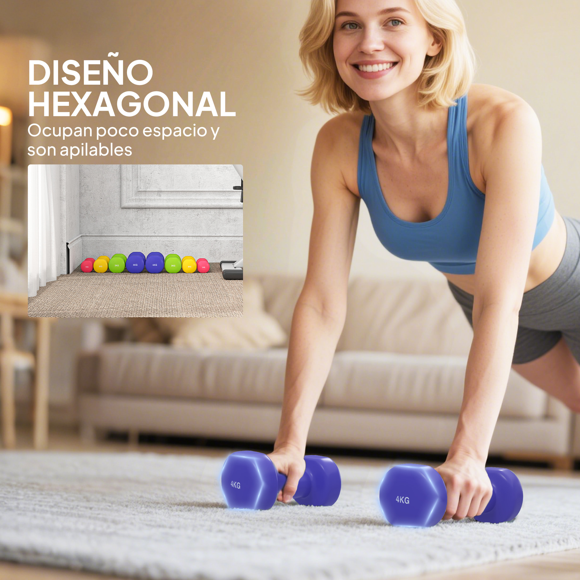 Juego de 8 Mancuernas Hexagonales 20 KG de 4 Pares 4 kg 3 kg 2 kg 1 kg Mancuernas de Neopreno con Revestimiento Antideslizantes Pesas para Gimnasio en Casa Ejercicio Entrenamiento Multicolor