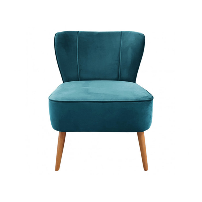 Fauteuil crapaud en velours bleu et piètement en bois - 2 coloris - LILLY