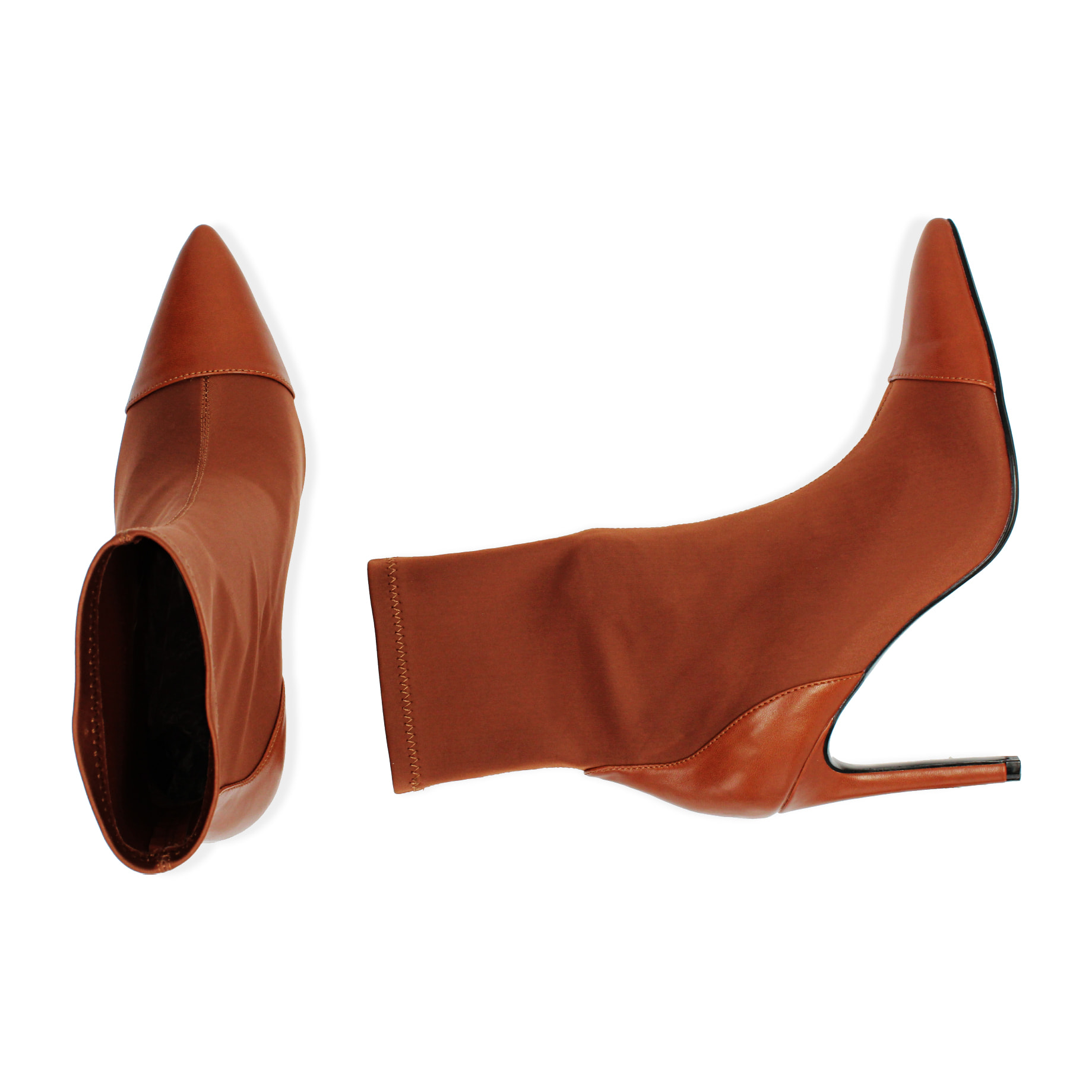 Botines cognac en lycra, tacón 10 cm