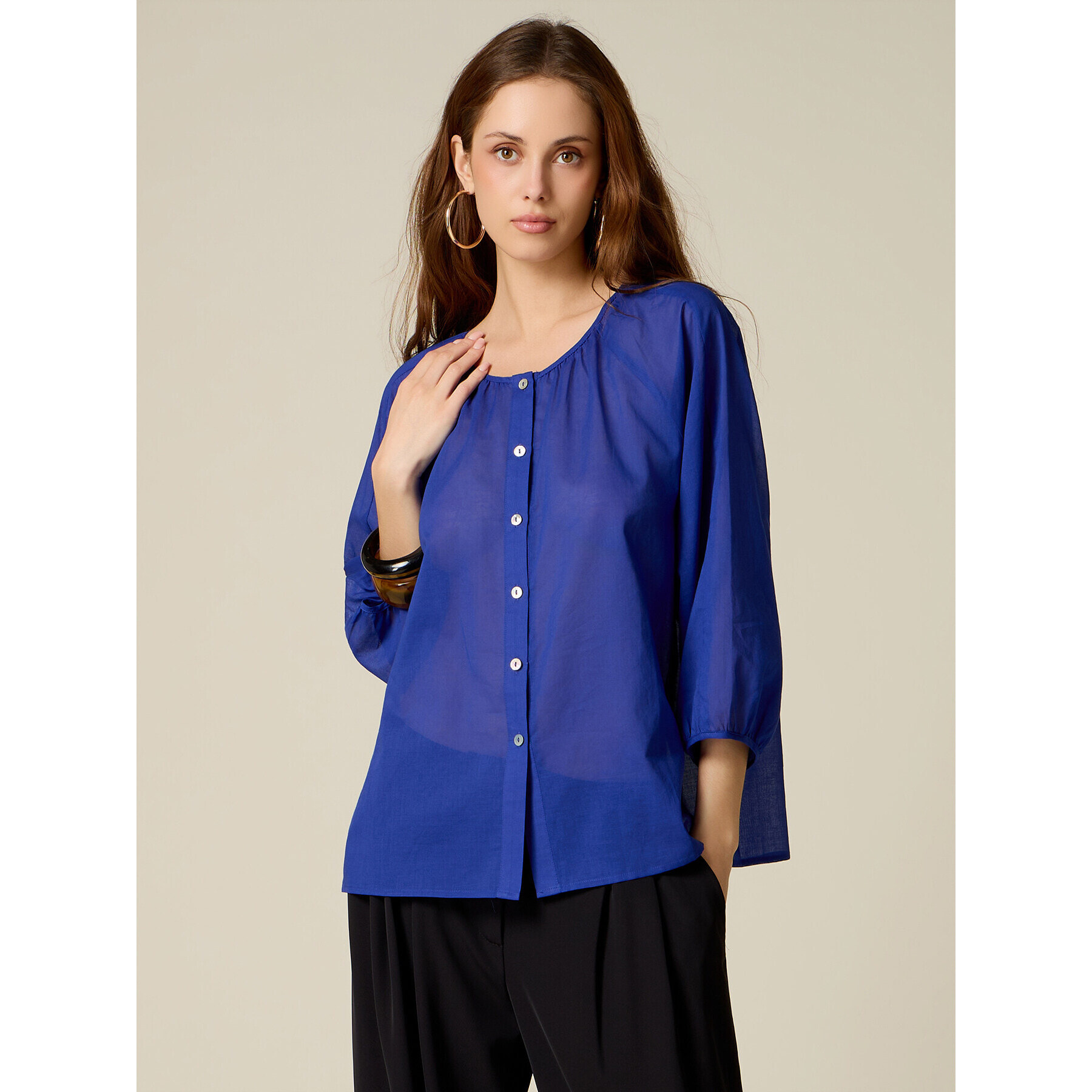 Oltre - Blusa in mussola di cotone - Bluette
