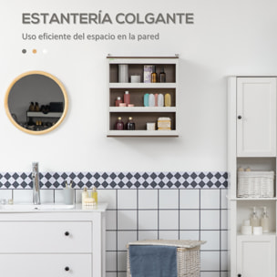 kleankin Armario de Baño de Pared Moderno Mueble Colgante de Baño con 3 Estantes de Almacenaje para Cocina Dormitorio Aseo 50x20x56 cm Blanco y Nogal