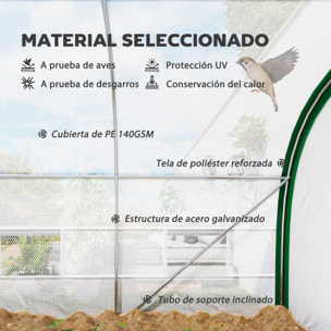 Invernadero de Exterior 6x3x2 m, Invernadero de Túnel con Puerta Enrollable, 8 Ventanas de Malla, Cubierta PE 140g/m², Marco de Acero Galvanizado, Anti-UV, para Cultivos, Plantas, Blanco
