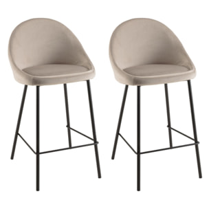 TOM - Lot de 2 tabourets d'ilot velours chamois hauteur d'assise 65cm