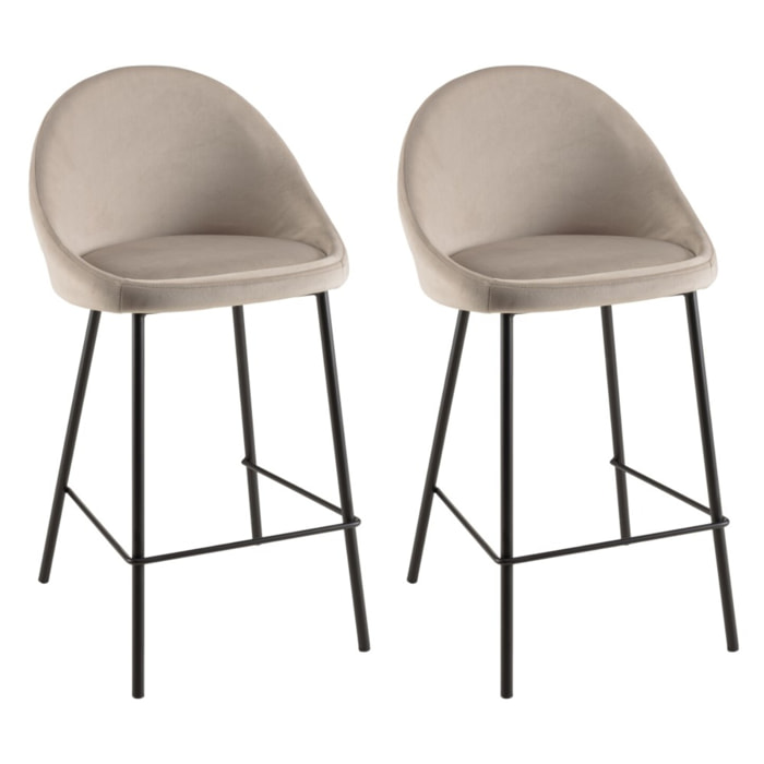 TOM - Lot de 2 tabourets d'ilot velours chamois hauteur d'assise 65cm
