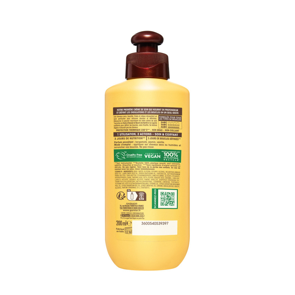Lot de 6 - Garnier Ultra Doux Pure Huile d'Avocat & Beurre de Karité Crème de Soin 2-en-1 Nutrition Bouclante 200ml - Homme & Fe