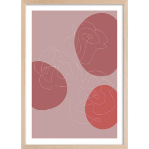 Affiche Line art et courbe rose Affiche + cadre en bois - Chêne